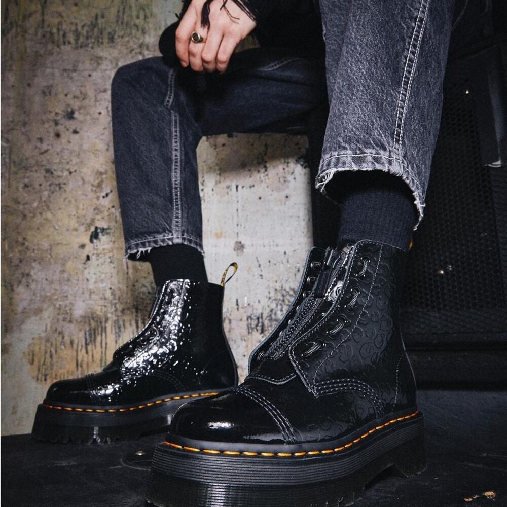 Dr. Martens Glossy Black Embossed Ankle Boots - Picture 3 of 14